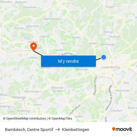 Bambësch, Centre Sportif to Kleinbettingen map