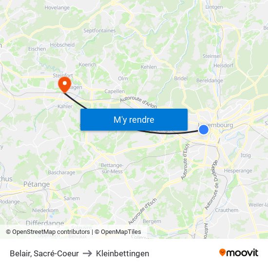 Belair, Sacré-Coeur to Kleinbettingen map