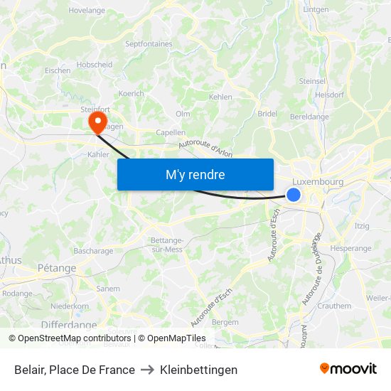 Belair, Place De France to Kleinbettingen map