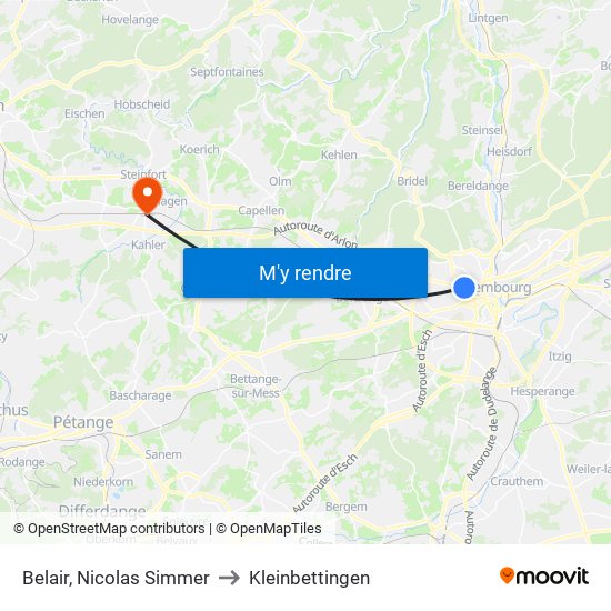 Belair, Nicolas Simmer to Kleinbettingen map