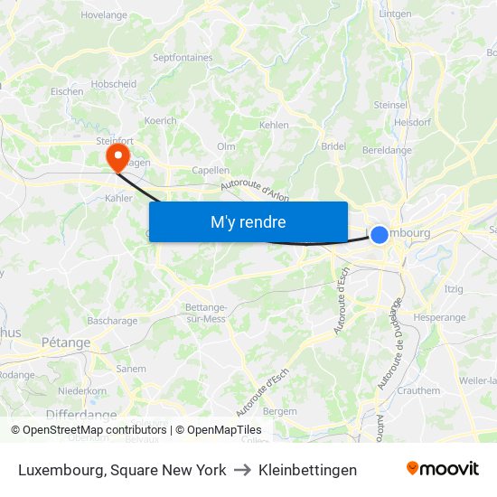 Luxembourg, Square New York to Kleinbettingen map