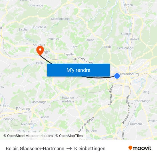 Belair, Glaesener-Hartmann to Kleinbettingen map