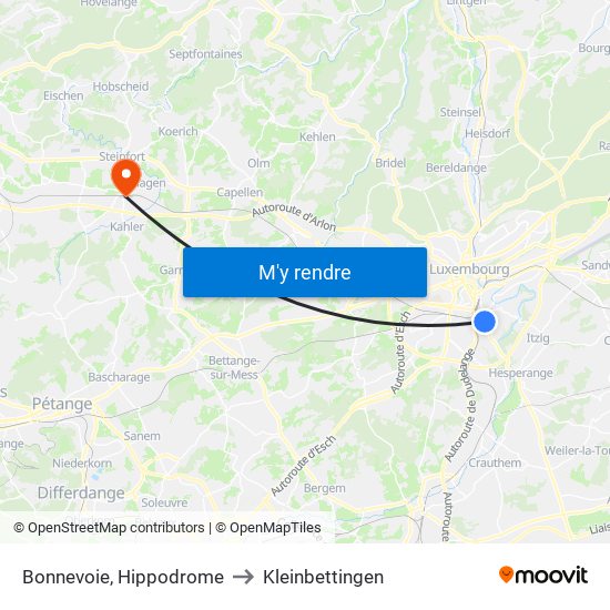 Bonnevoie, Hippodrome to Kleinbettingen map
