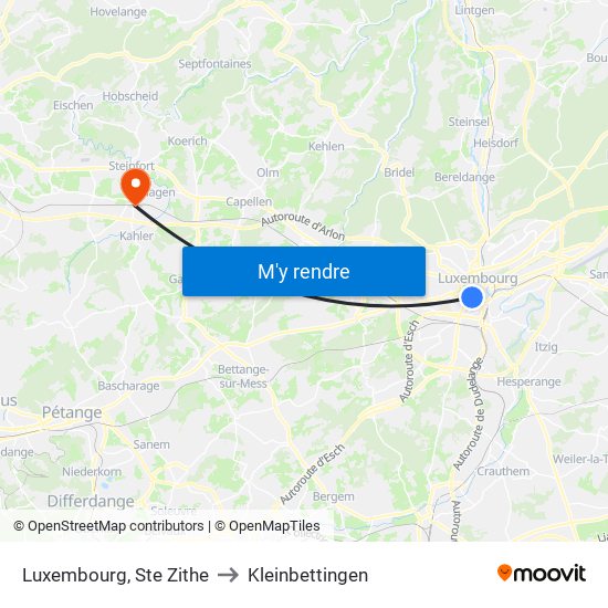 Luxembourg, Ste Zithe to Kleinbettingen map