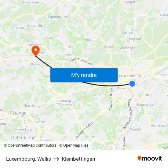 Luxembourg, Wallis to Kleinbettingen map