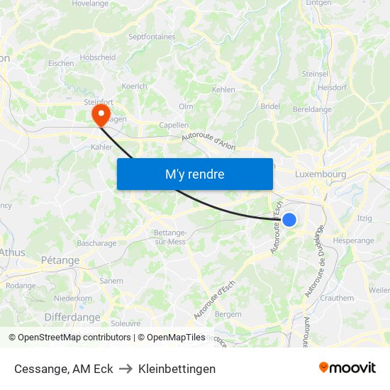 Cessange, AM Eck to Kleinbettingen map