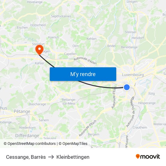 Cessange, Barrès to Kleinbettingen map