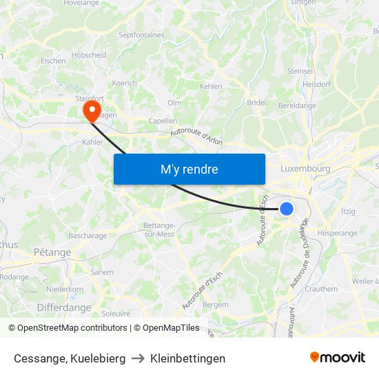 Cessange, Kuelebierg to Kleinbettingen map