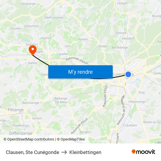 Clausen, Ste Cunégonde to Kleinbettingen map