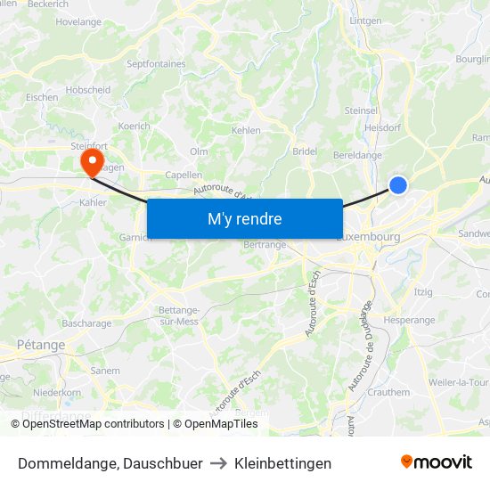 Dommeldange, Dauschbuer to Kleinbettingen map