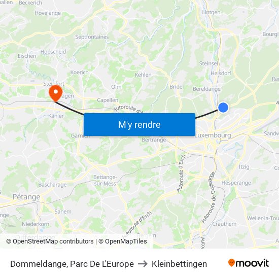 Dommeldange, Parc De L'Europe to Kleinbettingen map