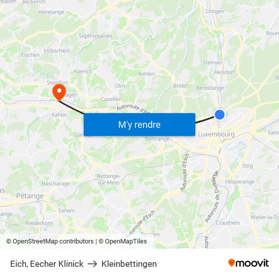 Eich, Eecher Klinick to Kleinbettingen map