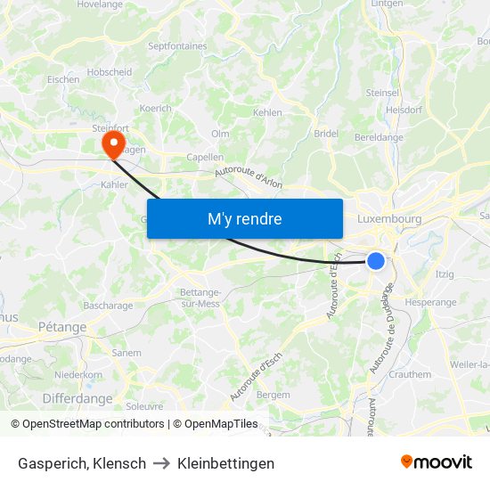 Gasperich, Klensch to Kleinbettingen map