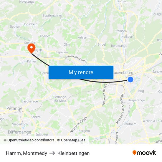 Hamm, Montmédy to Kleinbettingen map