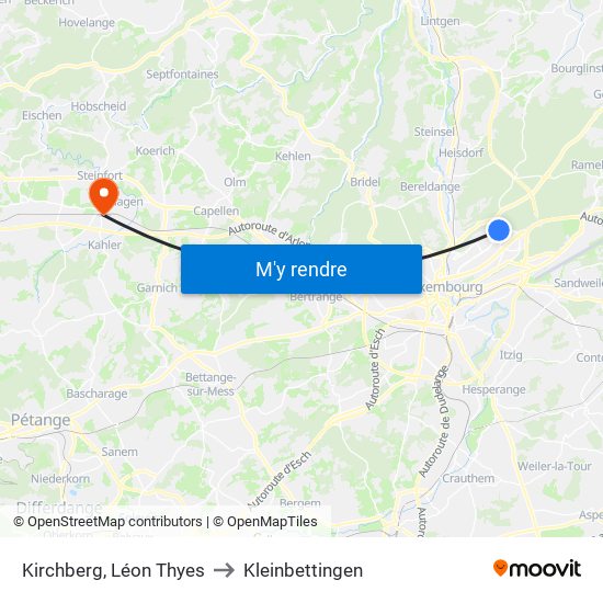 Kirchberg, Léon Thyes to Kleinbettingen map
