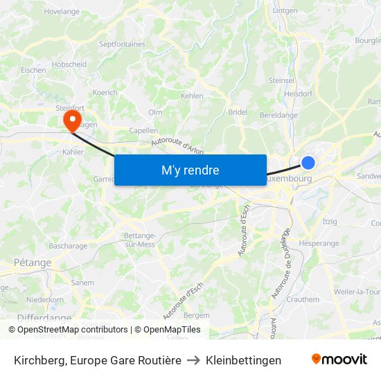 Kirchberg, Europe Gare Routière to Kleinbettingen map