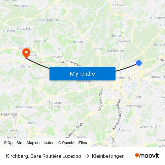 Kirchberg, Gare Routière Luxexpo to Kleinbettingen map
