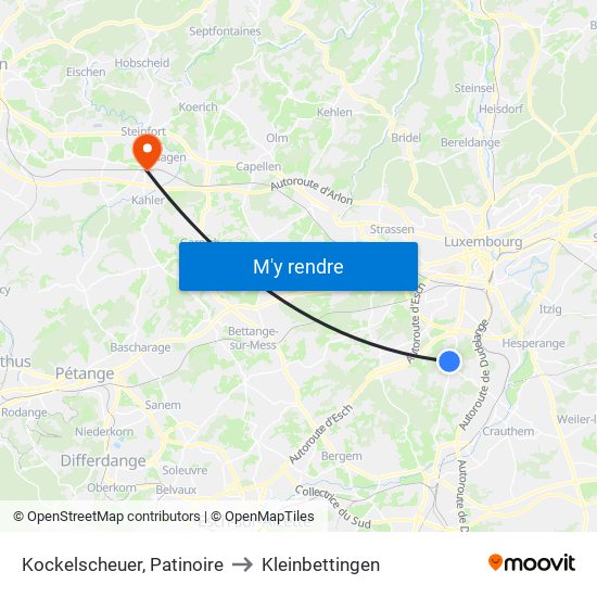 Kockelscheuer, Patinoire to Kleinbettingen map
