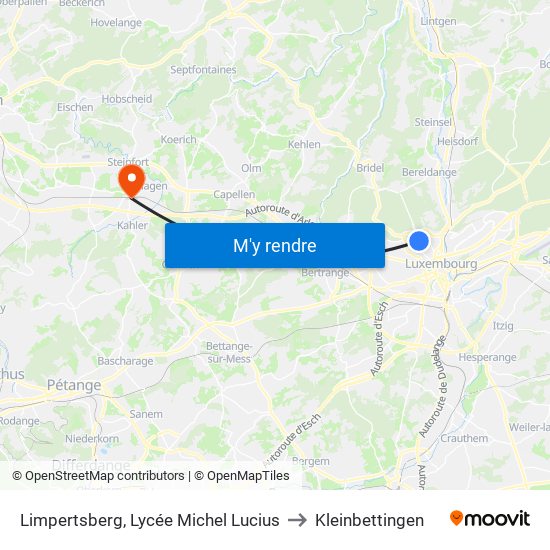 Limpertsberg, Lycée Michel Lucius to Kleinbettingen map