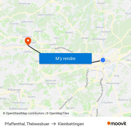 Pfaffenthal, Théiwesbuer to Kleinbettingen map