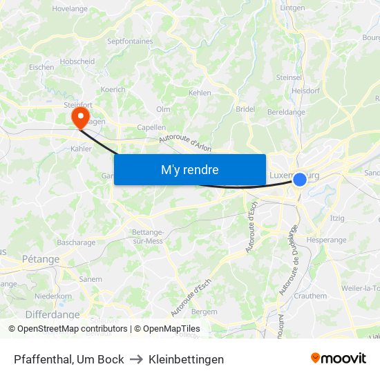 Pfaffenthal, Um Bock to Kleinbettingen map