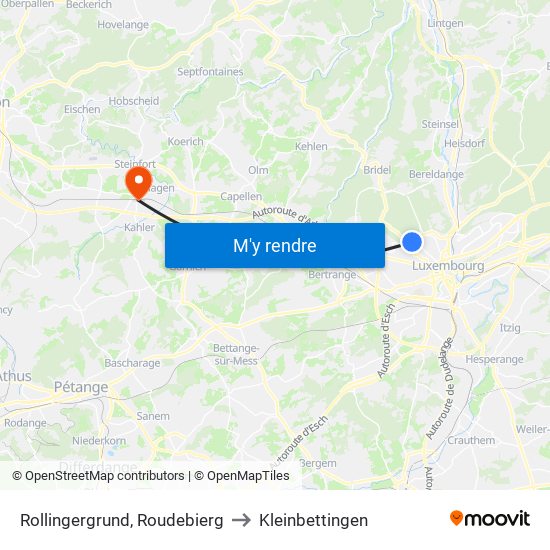 Rollingergrund, Roudebierg to Kleinbettingen map