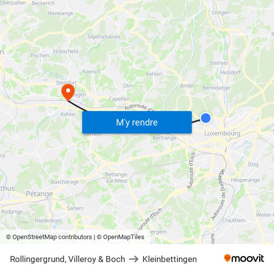 Rollingergrund, Villeroy & Boch to Kleinbettingen map