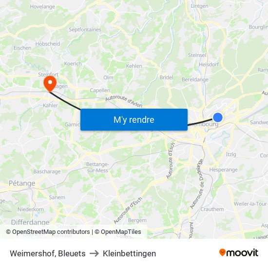 Weimershof, Bleuets to Kleinbettingen map