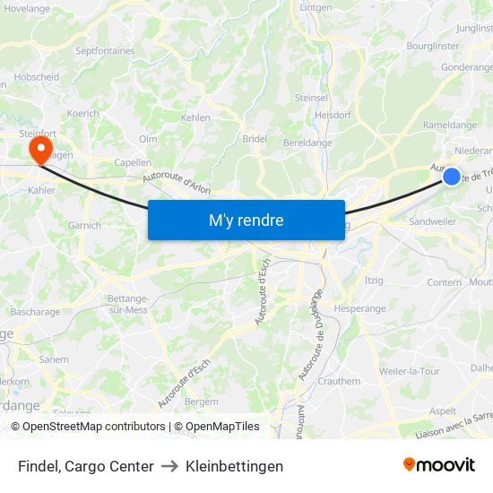 Findel, Cargo Center to Kleinbettingen map