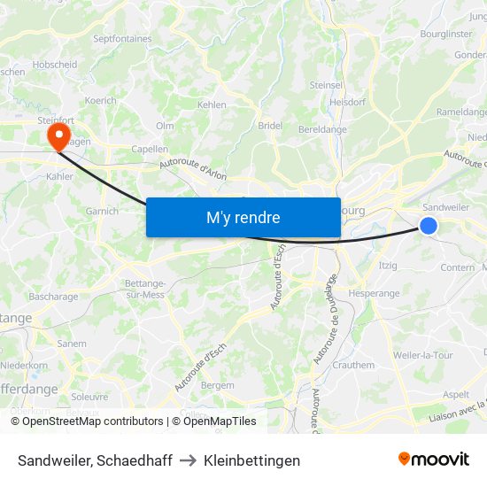 Sandweiler, Schaedhaff to Kleinbettingen map