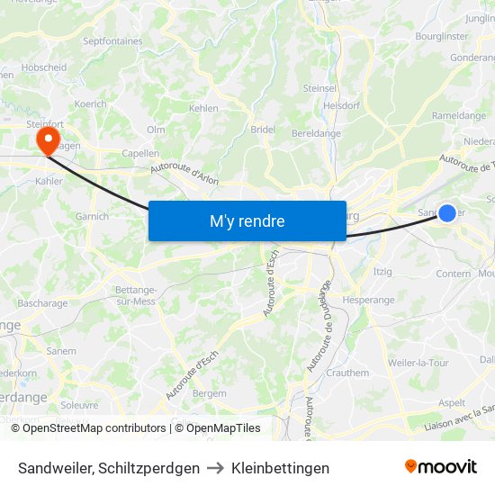 Sandweiler, Schiltzperdgen to Kleinbettingen map