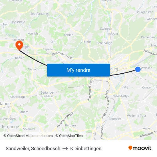 Sandweiler, Scheedbësch to Kleinbettingen map