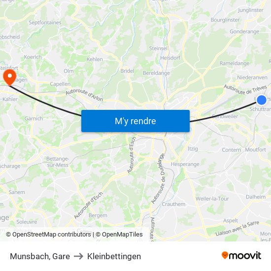 Munsbach, Gare to Kleinbettingen map