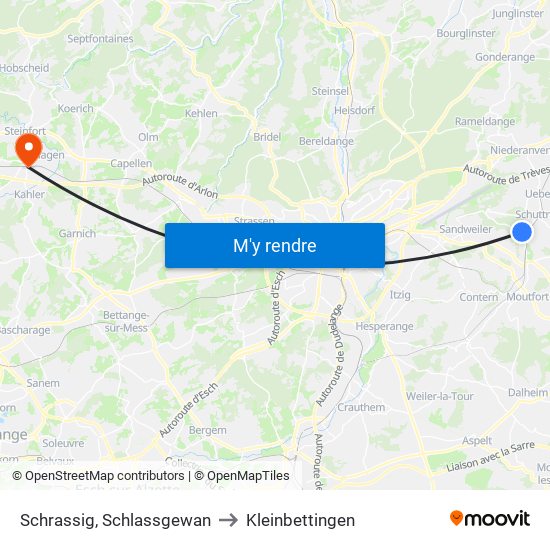 Schrassig, Schlassgewan to Kleinbettingen map