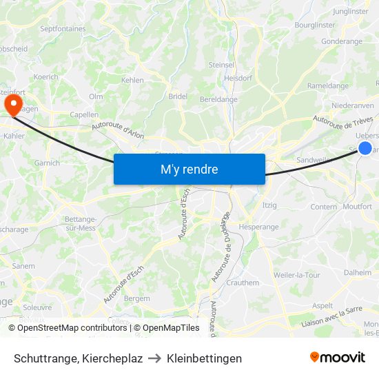 Schuttrange, Kiercheplaz to Kleinbettingen map