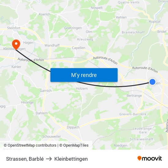Strassen, Barblé to Kleinbettingen map