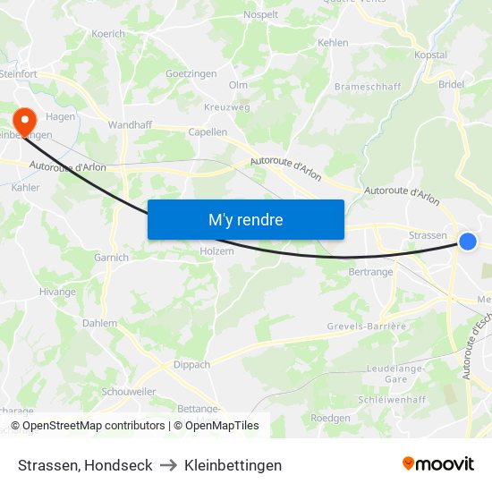 Strassen, Hondseck to Kleinbettingen map