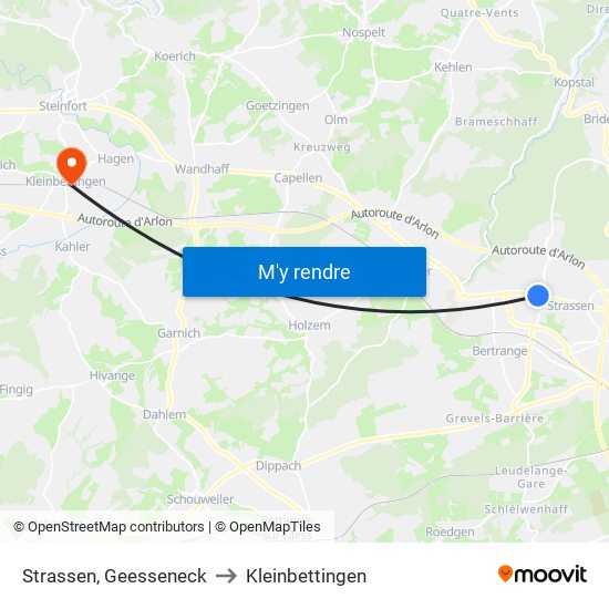 Strassen, Geesseneck to Kleinbettingen map