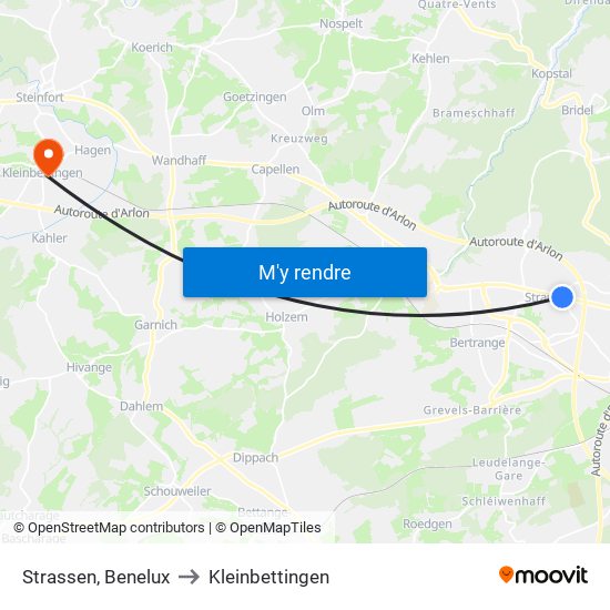 Strassen, Benelux to Kleinbettingen map