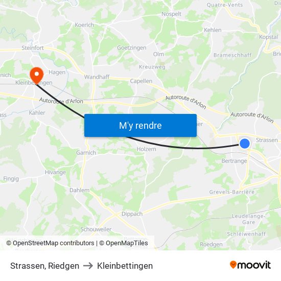 Strassen, Riedgen to Kleinbettingen map