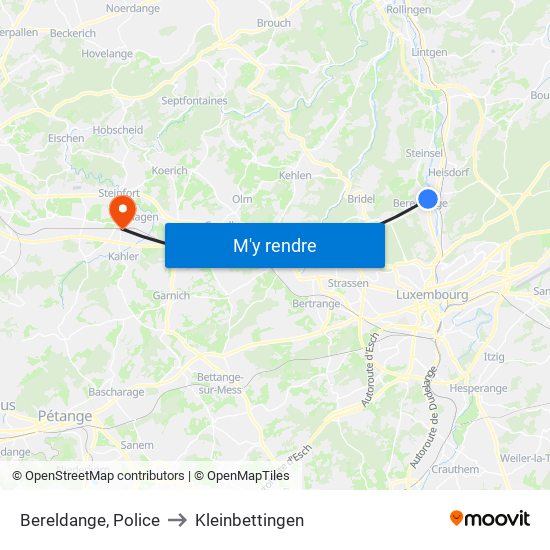 Bereldange, Police to Kleinbettingen map