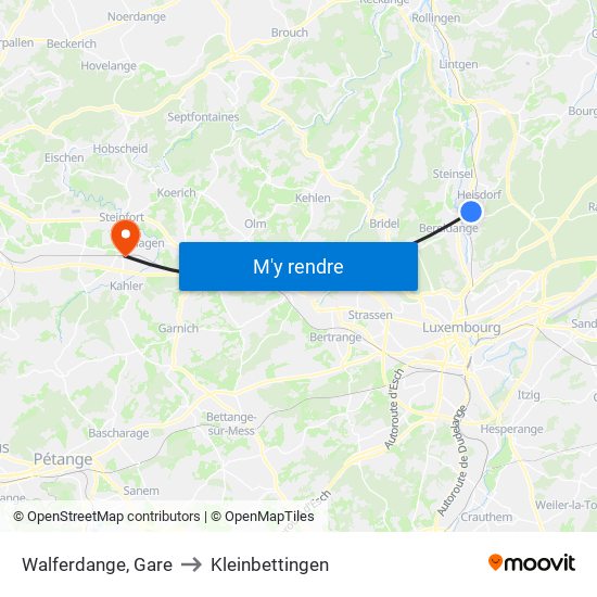 Walferdange, Gare to Kleinbettingen map