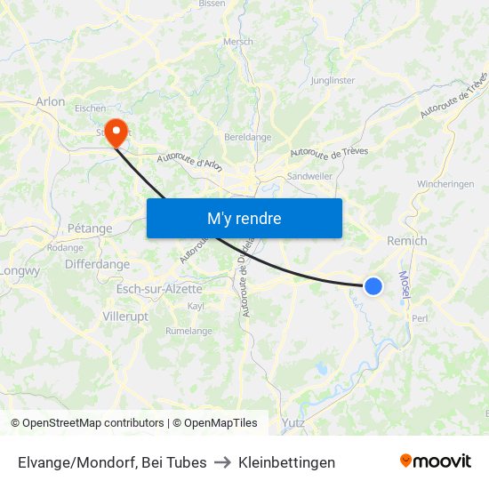 Elvange/Mondorf, Bei Tubes to Kleinbettingen map