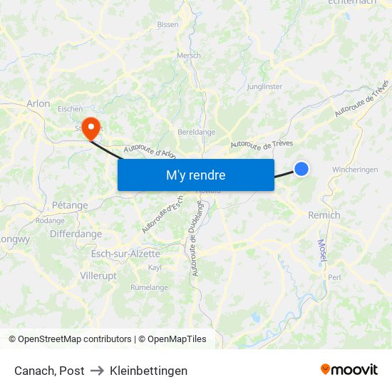 Canach, Post to Kleinbettingen map