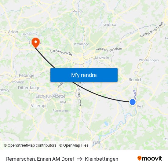Remerschen, Ennen AM Doref to Kleinbettingen map