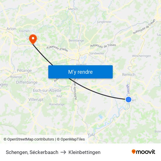 Schengen, Séckerbaach to Kleinbettingen map