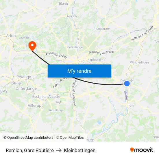 Remich, Gare Routière to Kleinbettingen map