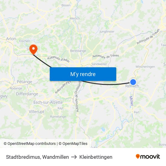 Stadtbredimus, Wandmillen to Kleinbettingen map