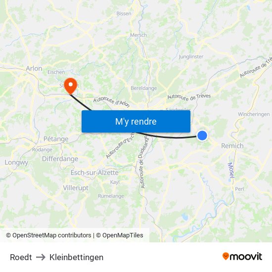 Roedt to Kleinbettingen map