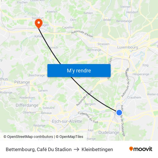 Bettembourg, Café Du Stadion to Kleinbettingen map